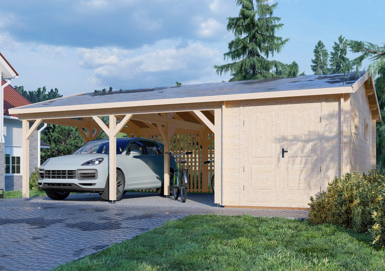 Carport+schuur 5,7×7,9m 44mm